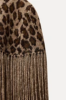 FRINGED ANIMAL PRINT CAPE