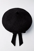 BOW TRIM WOOL BERET