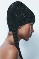 SEQUINED KNIT BEANIE HAT