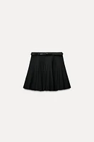 BELTED BOX PLEAT MINI SKIRT