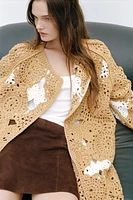 WRAP FRONT CROCHET KNIT COAT