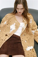 WRAP FRONT CROCHET KNIT COAT