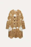 WRAP FRONT CROCHET KNIT COAT