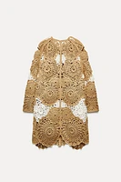 WRAP FRONT CROCHET KNIT COAT