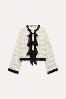 CONTRASTING FRINGED CARDIGAN