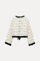 CONTRASTING FRINGED CARDIGAN