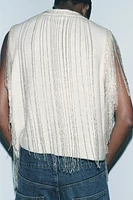 FRINGED BEADING KNIT SWEATER VEST