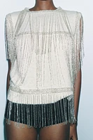 FRINGED BEADING KNIT SWEATER VEST