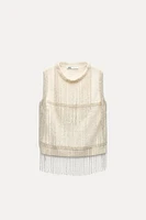 FRINGED BEADING KNIT SWEATER VEST