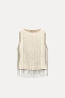 FRINGED BEADING KNIT SWEATER VEST