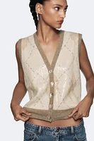 ARGYLE SEQUIN KNIT VEST TOP