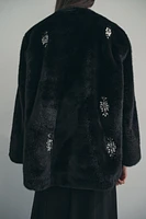 FAUX FUR JEWEL BEADING COAT