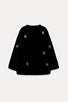 FAUX FUR JEWEL BEADING COAT