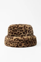 FAUX FUR ANIMAL PRINT HAT