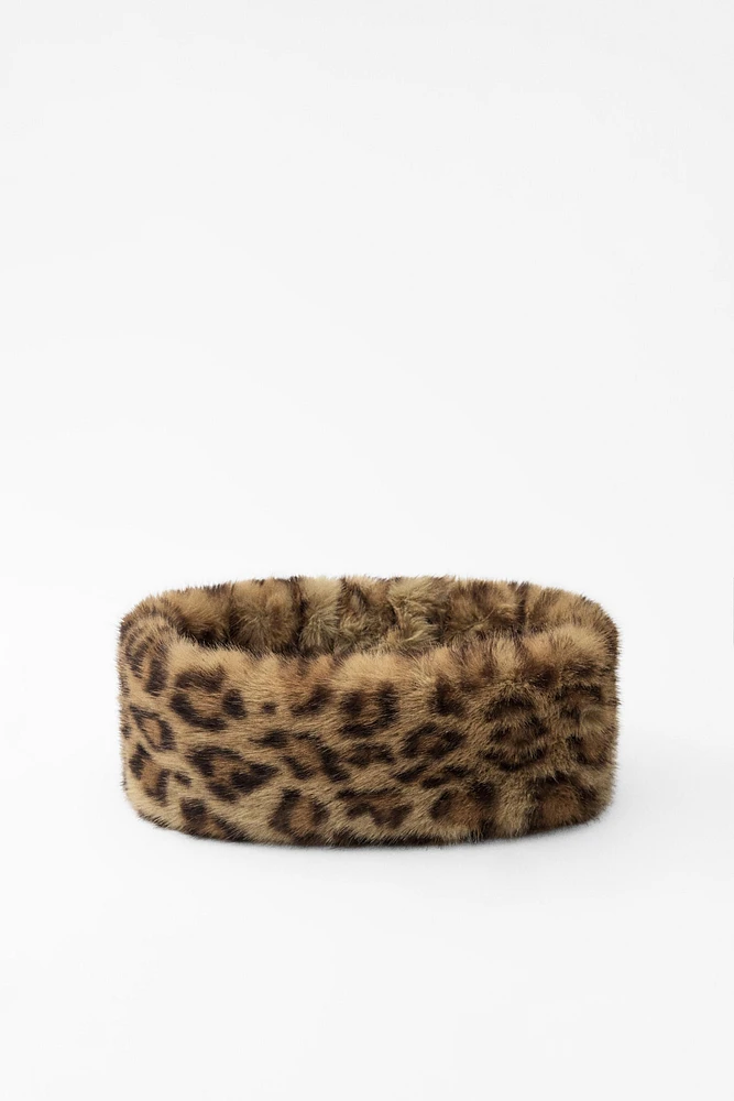 FAUX FUR ANIMAL PRINT HEADBAND