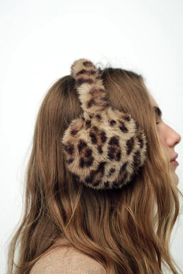 FAUX FUR ANIMAL PRINT EAR MUFFS