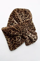 FAUX FUR ANIMAL PRINT SCARF