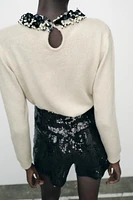 BEADED COLLAR KNIT SWEATER