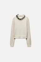 BEADED COLLAR KNIT SWEATER