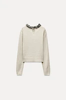 BEADED COLLAR KNIT SWEATER