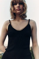 CHAIN TRIM RIBBED KNIT TOP