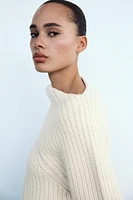 WOOL BLEND ASYMMETRIC NECKLINE SWEATER