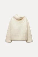 WOOL BLEND ASYMMETRIC NECKLINE SWEATER