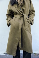 FAUX FUR COLLAR WAXED EFFECT TRENCH