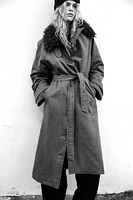 FAUX FUR COLLAR WAXED EFFECT TRENCH