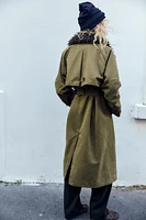 FAUX FUR COLLAR WAXED EFFECT TRENCH