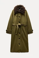 FAUX FUR COLLAR WAXED EFFECT TRENCH