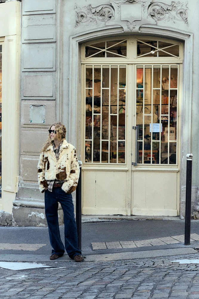 FAUX FUR ANIMAL PRINT JACKET