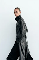 FAUX LEATHER TRENCH COAT