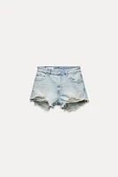 TRF HIGH WAIST RIPPED CURVED DENIM SHORTS