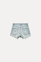 TRF HIGH WAIST RIPPED CURVED DENIM SHORTS