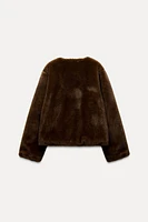 FAUX FUR BROOCH JACKET