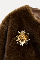 FAUX FUR BROOCH JACKET