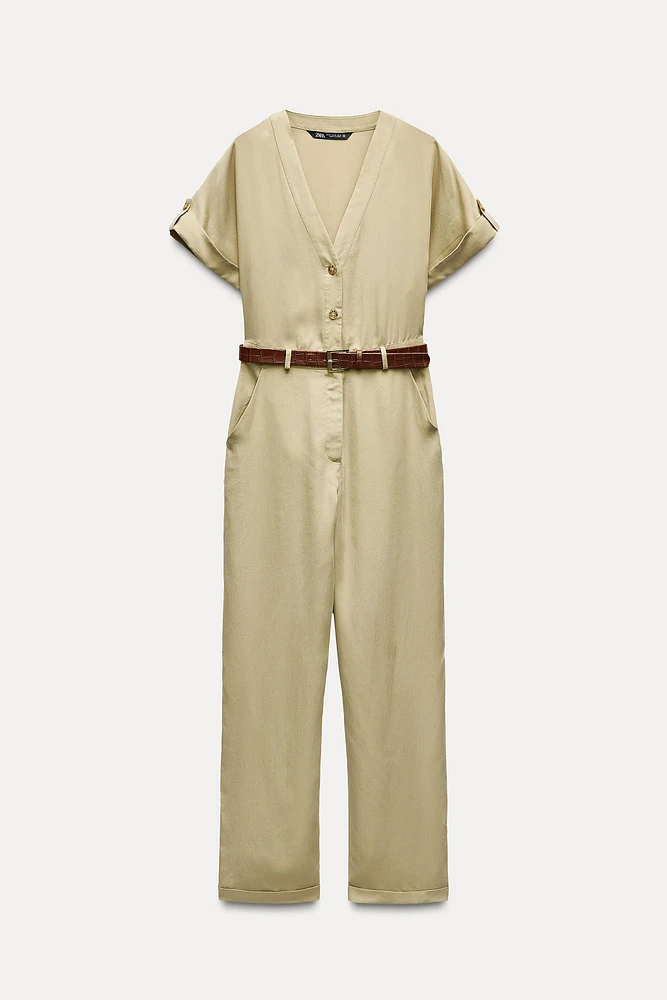 BELTED STRAIGHT LEG JUMPSUIT