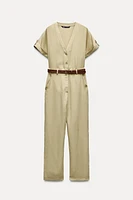 BELTED STRAIGHT LEG JUMPSUIT