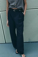 BELTED PLEATED PANTS