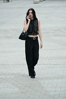 WIDE LEG PLEATED BELTED PANTS