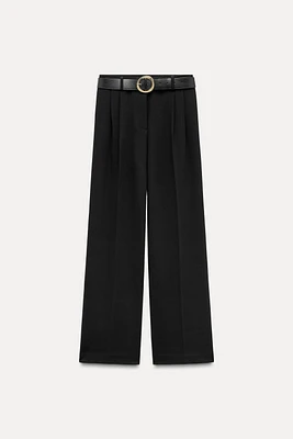 WIDE LEG PLEATED BELTED PANTS