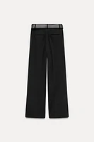 WIDE LEG PLEATED BELTED PANTS