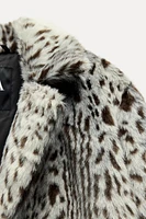 FAUX FUR ANIMAL PRINT COAT