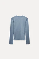 WASHED EFFECT RIBBED LONG SLEEVE T-SHIRT