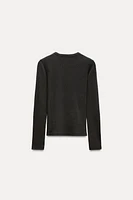 WASHED EFFECT RIBBED LONG SLEEVE T-SHIRT