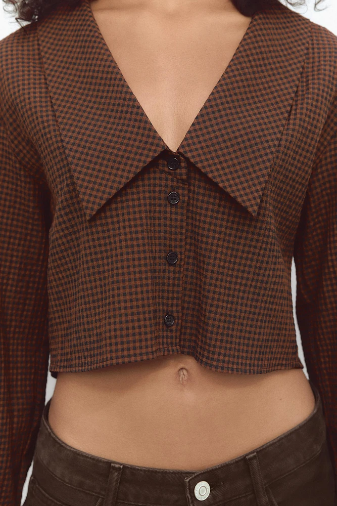 PLAID PETER PAN COLLAR CROPPED SHIRT