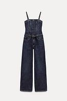 LONG TRF DENIM JUMPSUIT WITH BELT