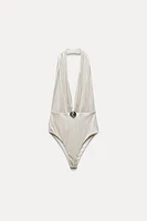 CONCH SHELL FOIL HALTER BODYSUIT