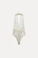 CONCH SHELL FOIL HALTER BODYSUIT